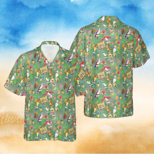 Orange Bird   Tiki Friends   Disney World Inspired Men s Button Down Short Sleeved hawaiian Shirt