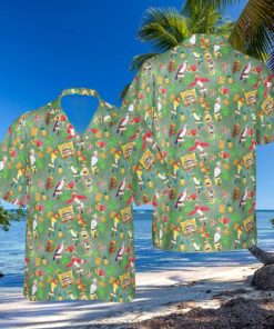 Orange Bird   Tiki Friends   Disney World Inspired Men s Button Down Short Sleeved hawaiian Shirt