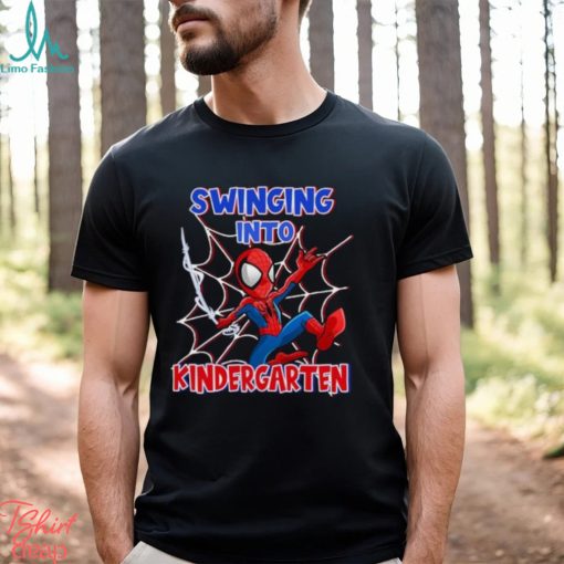 Personalized Spiderman T Shirt For Kids Swinging Into Kindergarten 1St Grade 2Nd Grade Back To School Shirts Ideas 2023 Spiderman T Shirt Mens Womens