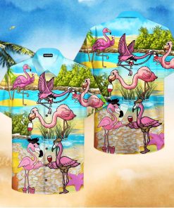 Pink Flamingo Drink Wine Party Hawaiian Shirt