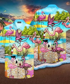 Pink Flamingo Drink Wine Party Hawaiian Shirt