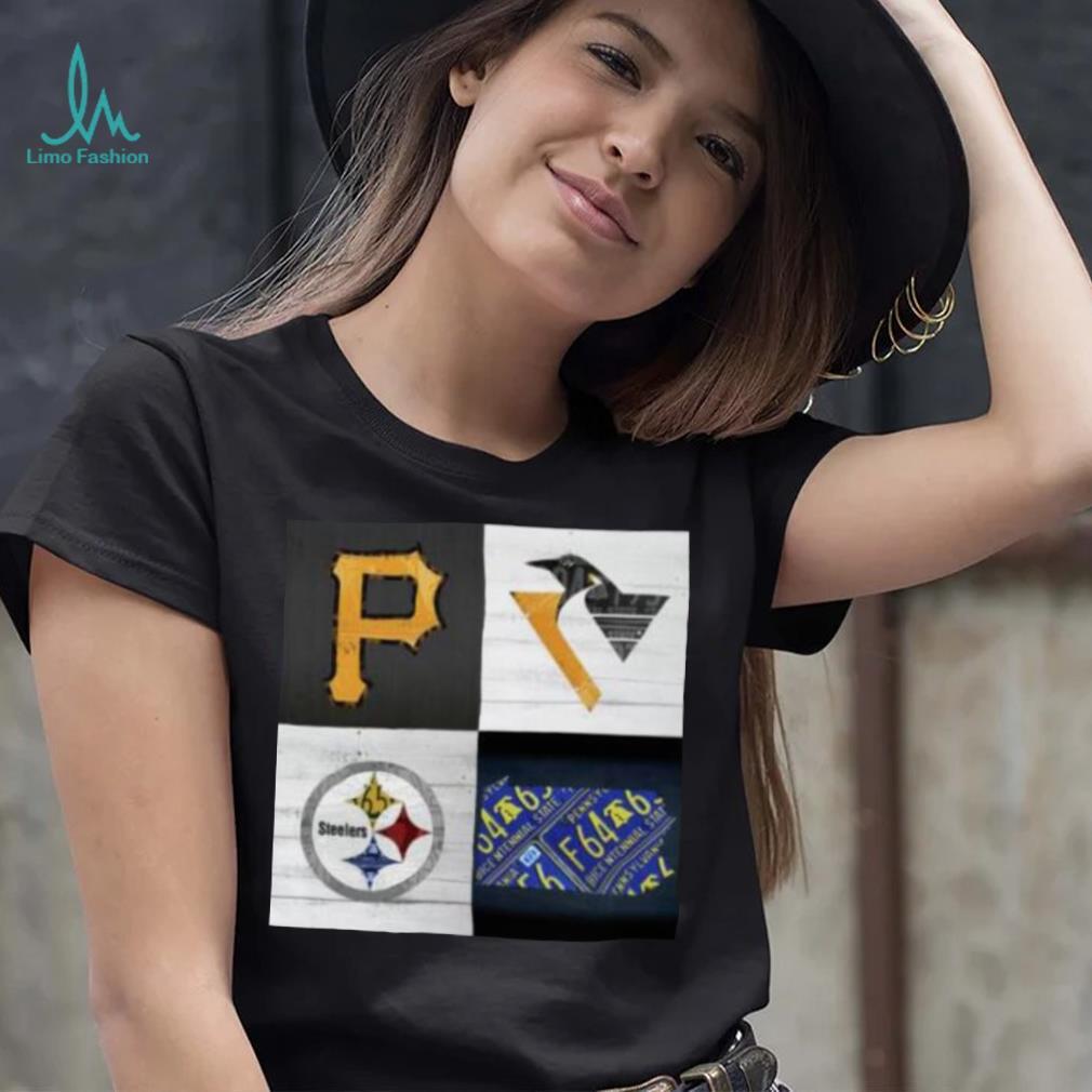 Pittsburgh Sports Team Logo Art Plus Pennsylvania Map Pirates Penguins  Steelers T-Shirt