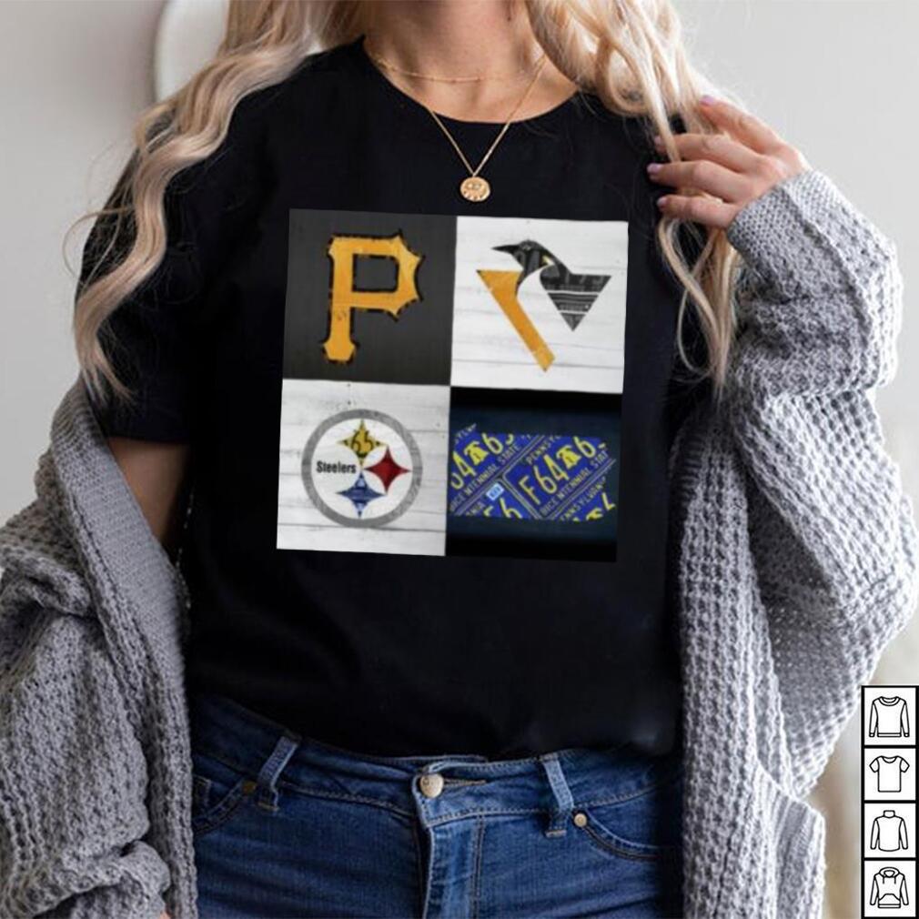 Pittsburgh Sports Team Logo Art Plus Pennsylvania Map Pirates Penguins  Steelers T-Shirt