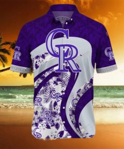 Purple MLB Colorado Rockies Funny Hawaiian Shirt Tropical Flowers Summer Beach Gift