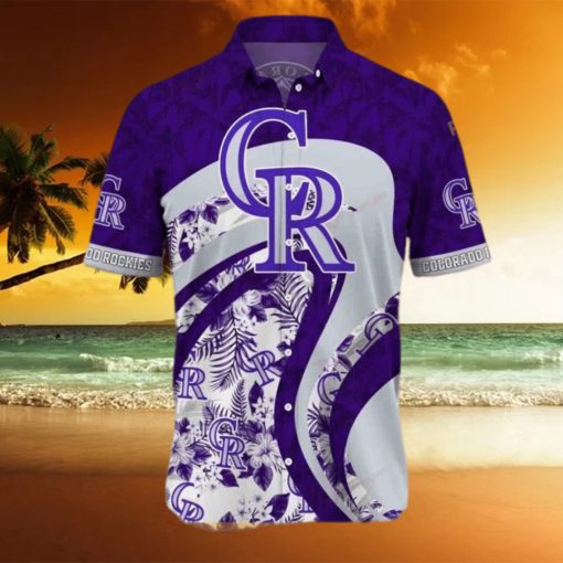 Purple MLB Colorado Rockies Funny Hawaiian Shirt Tropical Flowers Summer Beach Gift