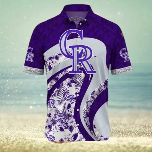 Purple MLB Colorado Rockies Funny Hawaiian Shirt Tropical Flowers Summer Beach Gift