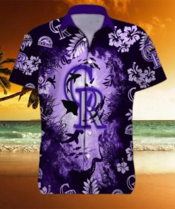 Purple Ocean MLB Colorado Rockies Funny Hawaiian Shirt Hammerhead Sharks And Flowers