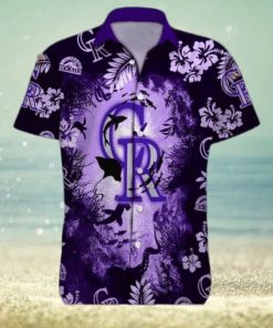 Purple Ocean MLB Colorado Rockies Funny Hawaiian Shirt Hammerhead Sharks And Flowers