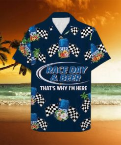 Race Day And Bud Light Beer Funny Hawaiian Shirt Tropical Flowers