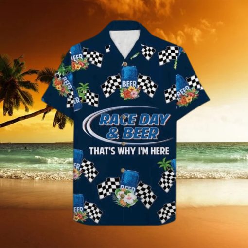 Race Day And Bud Light Beer Funny Hawaiian Shirt Tropical Flowers