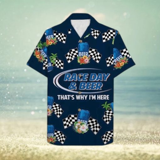 Race Day And Bud Light Beer Funny Hawaiian Shirt Tropical Flowers