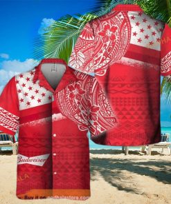 Red Aloha Budweiser Beer Funny Hawaiian Shirt Polynesian Pattern