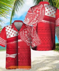 Red Aloha Budweiser Beer Funny Hawaiian Shirt Polynesian Pattern