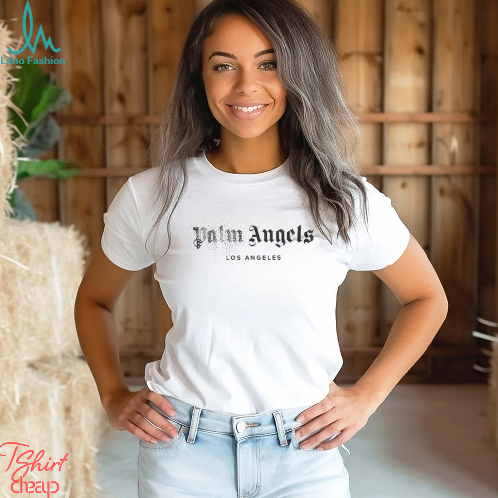 Shop Palm Angels Rhinestone Sprayed Logo T-Shirt