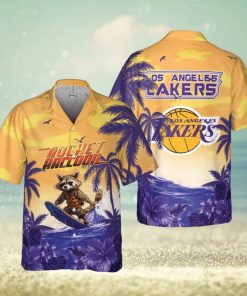 Rocket Raccoon And Los Angeles Lakers Hawaiian Shirt Gift For NBA Fans