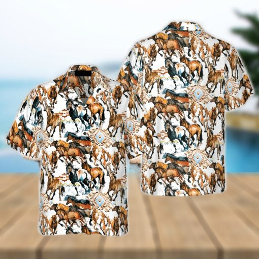 Running Wild Horse With Tribal Texture Hawaiian Shirt