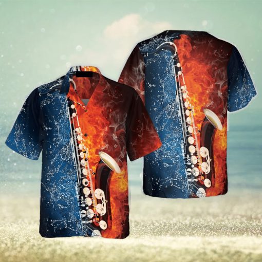 Saxophone With Water And Flame Hawaiian Shirt