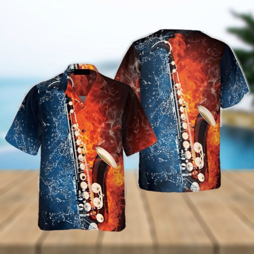 Saxophone With Water And Flame Hawaiian Shirt