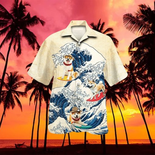 Shiba Inu Dog Lovers Wave 3D Hawaiian Shirt