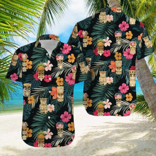 Simple Tiki Summer Vibe Tropical Green Black Unisex Hawaiian Shirts