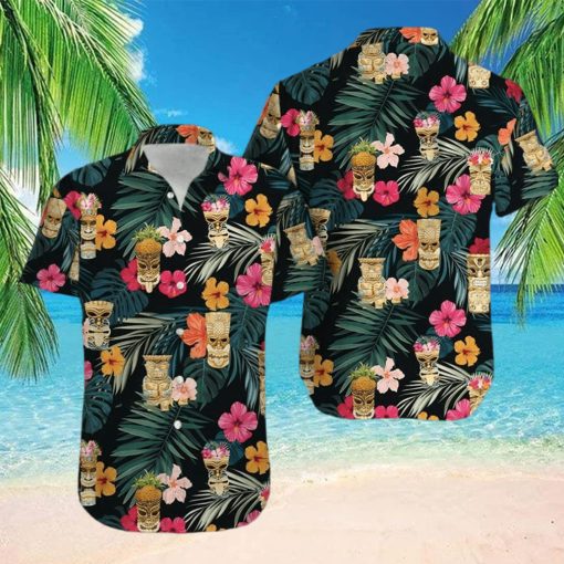 Simple Tiki Summer Vibe Tropical Green Black Unisex Hawaiian Shirts