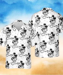 Sketch of Mickey Mouse Disney Inspired Men s Button Down Short Sleeved hawaiian Shirt