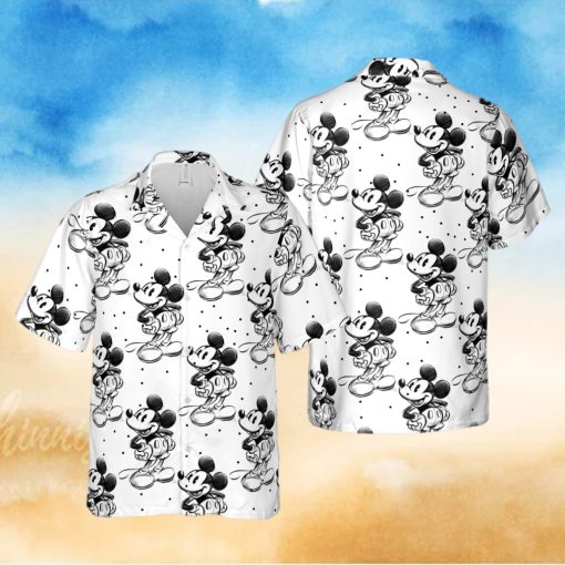 Sketch of Mickey Mouse   Disney Inspired Men s Button Down Short Sleeved hawaiian Shirt