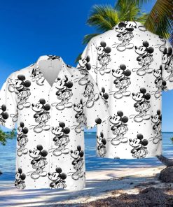 Sketch of Mickey Mouse Disney Inspired Men s Button Down Short Sleeved hawaiian Shirt