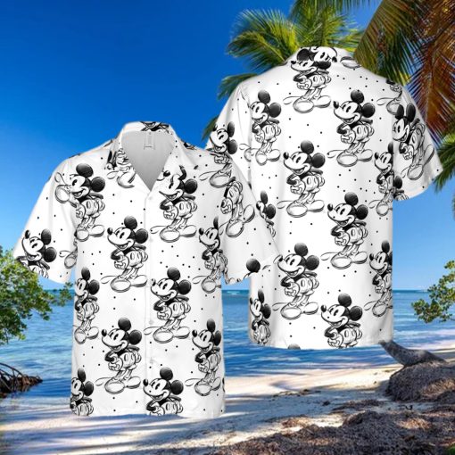 Sketch of Mickey Mouse   Disney Inspired Men s Button Down Short Sleeved hawaiian Shirt