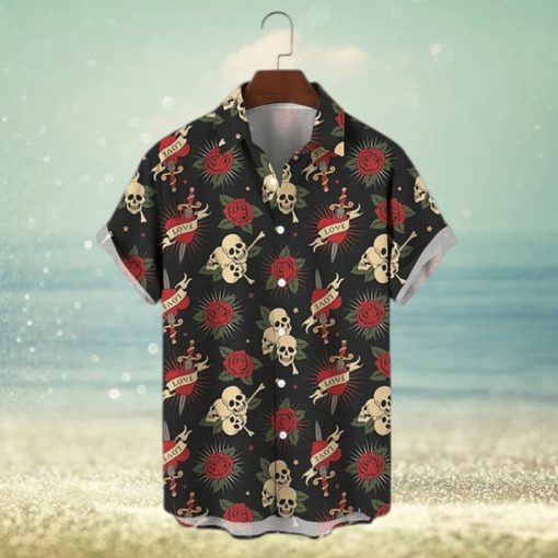 Skull And Roses Polyester Hawaiian Shirt