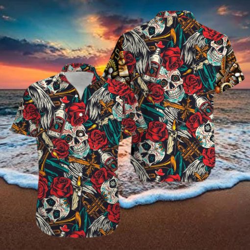 Skull Rose Alcohol Aloha Hawaiian Shirts