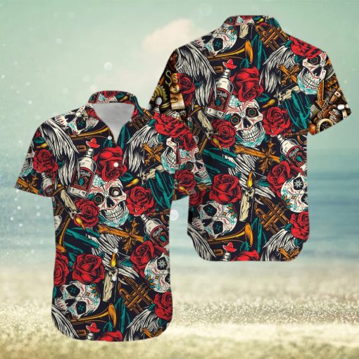 Skull Rose Alcohol Aloha Hawaiian Shirts