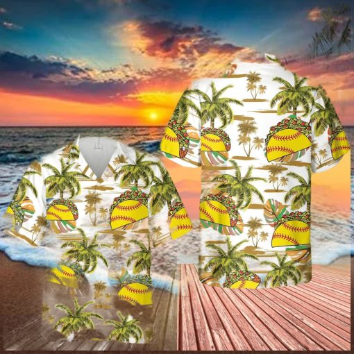 Softball And Tacos Palm Tree White Pattern Unisex Hawaiian Shirts