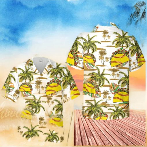 Softball And Tacos Palm Tree White Pattern Unisex Hawaiian Shirts