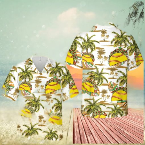 Softball And Tacos Palm Tree White Pattern Unisex Hawaiian Shirts