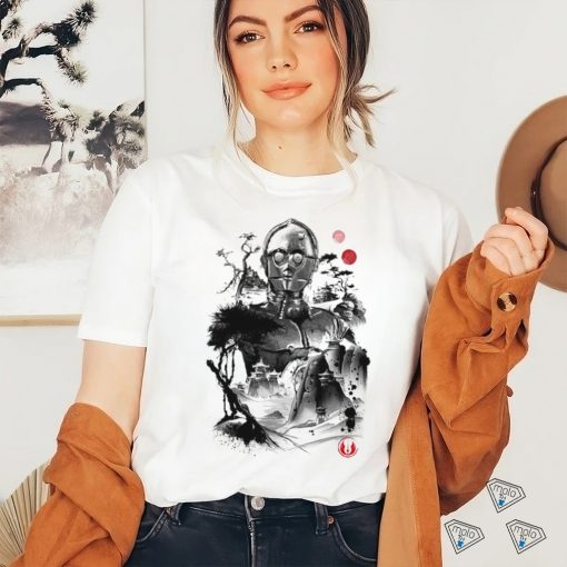 Star Wars C 3PO sumi e style Protocol Droid in the Desert Planet art shirt