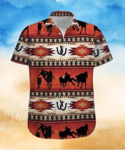 Steer Wrestling Red Pattern Unisex Hawaiian Shirts