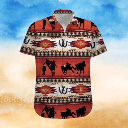 Steer Wrestling Red Pattern Unisex Hawaiian Shirts