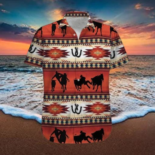 Steer Wrestling Red Pattern Unisex Hawaiian Shirts