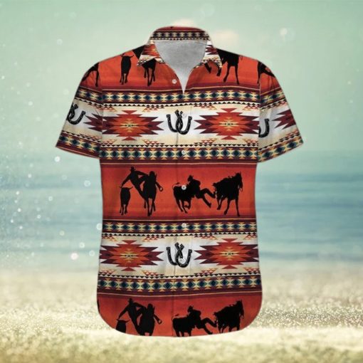 Steer Wrestling Red Pattern Unisex Hawaiian Shirts