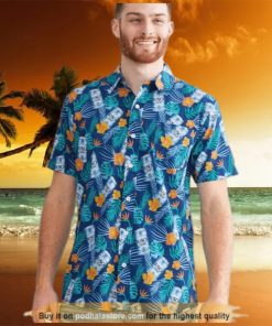 Summer Aloha Busch Light Funny Hawaiian Shirt Palm Leaves Pattern Beach Gift