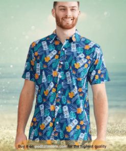 Summer Aloha Busch Light Funny Hawaiian Shirt Palm Leaves Pattern Beach Gift