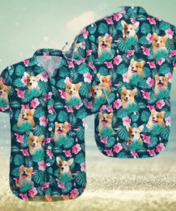 Summer Aloha Corgi Funny Hawaiian Shirt Palm Leaves Pattern