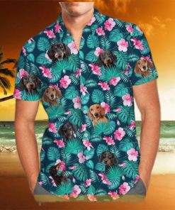 Summer Aloha Dachshund Funny Hawaiian Shirt Palm Leaves Pattern