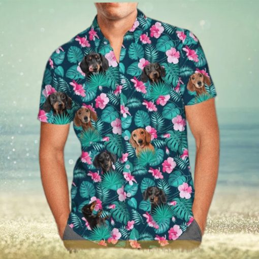 Summer Aloha Dachshund Funny Hawaiian Shirt Palm Leaves Pattern