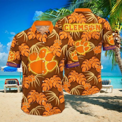 Summer Aloha NCAA Clemson Tigers Hawaiian Shirt Palm Leaves Pattern Beach Gift For Dad