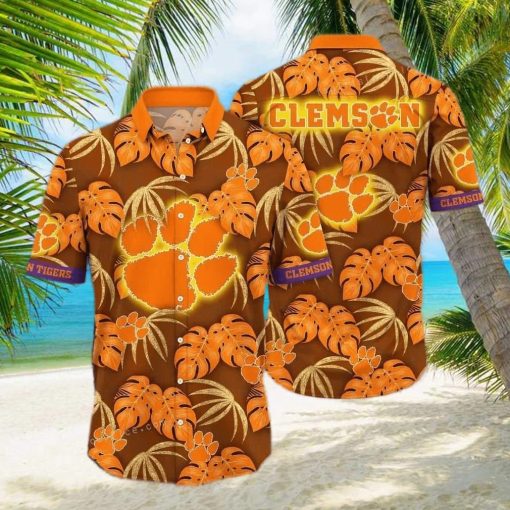 Summer Aloha NCAA Clemson Tigers Hawaiian Shirt Palm Leaves Pattern Beach Gift For Dad