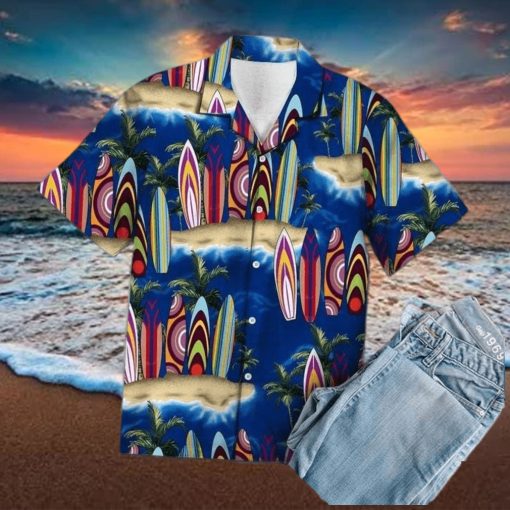 Summer Surfboard Palm Tree Hawaiian Aloha Shirts