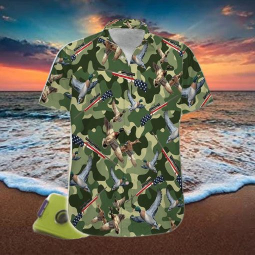 Suns Up Guns Up Duck Hunter Green Camo Pattern Unisex Hawaiian Shirts