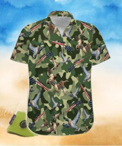 Suns Up Guns Up Duck Hunter Green Camo Pattern Unisex Hawaiian Shirts